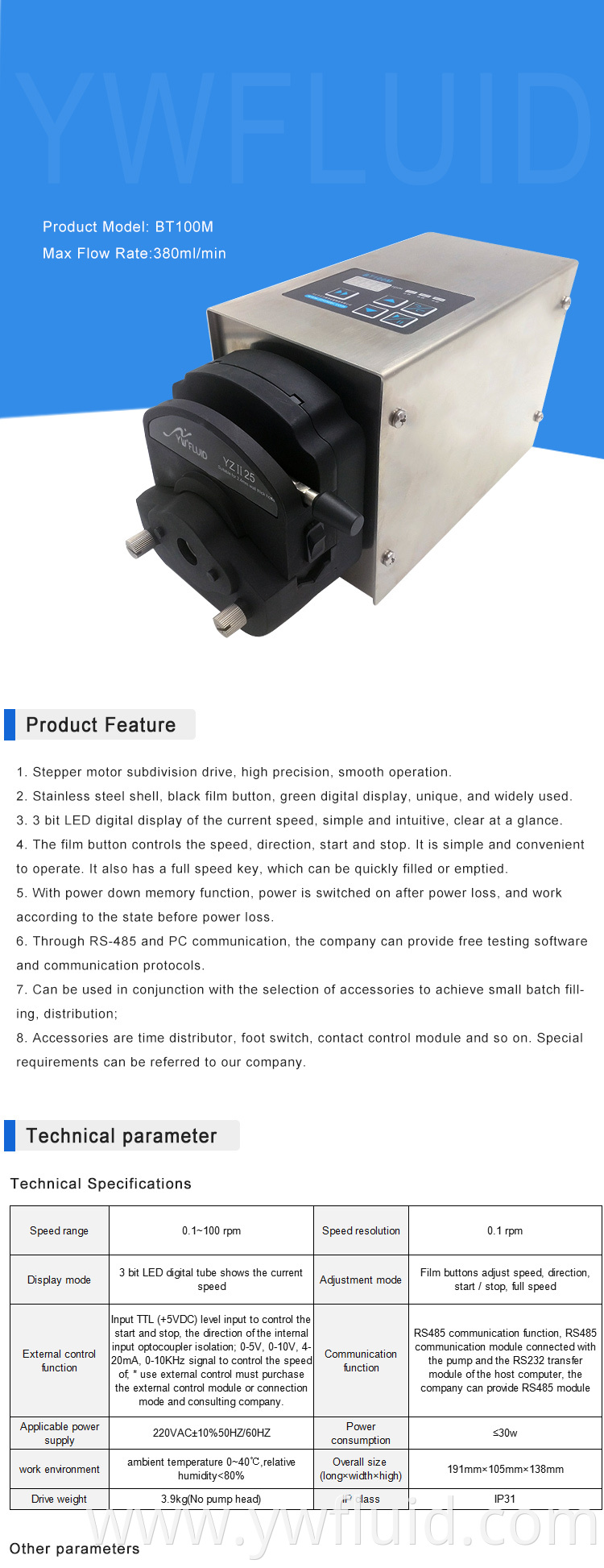 YWfluid Easy load pump head Laboratory peristaltic pump used for liquid transition and dispensing